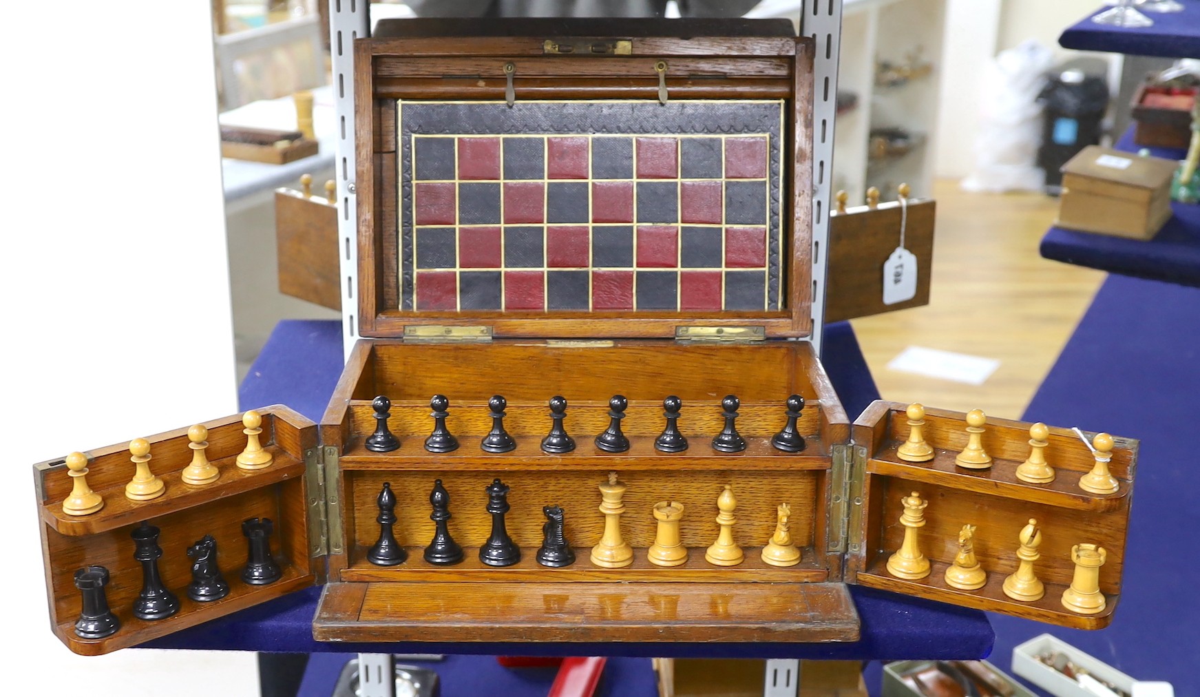 A Benetfink & Co Cheapside London games compendium with bone inset plaque, bone dominoes